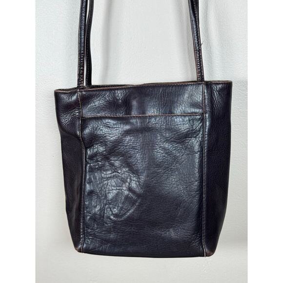 Vintage G.H. Bass Dark Brown Genuine Leather Tote Bohemian Cottagecore - Picture 3 of 16